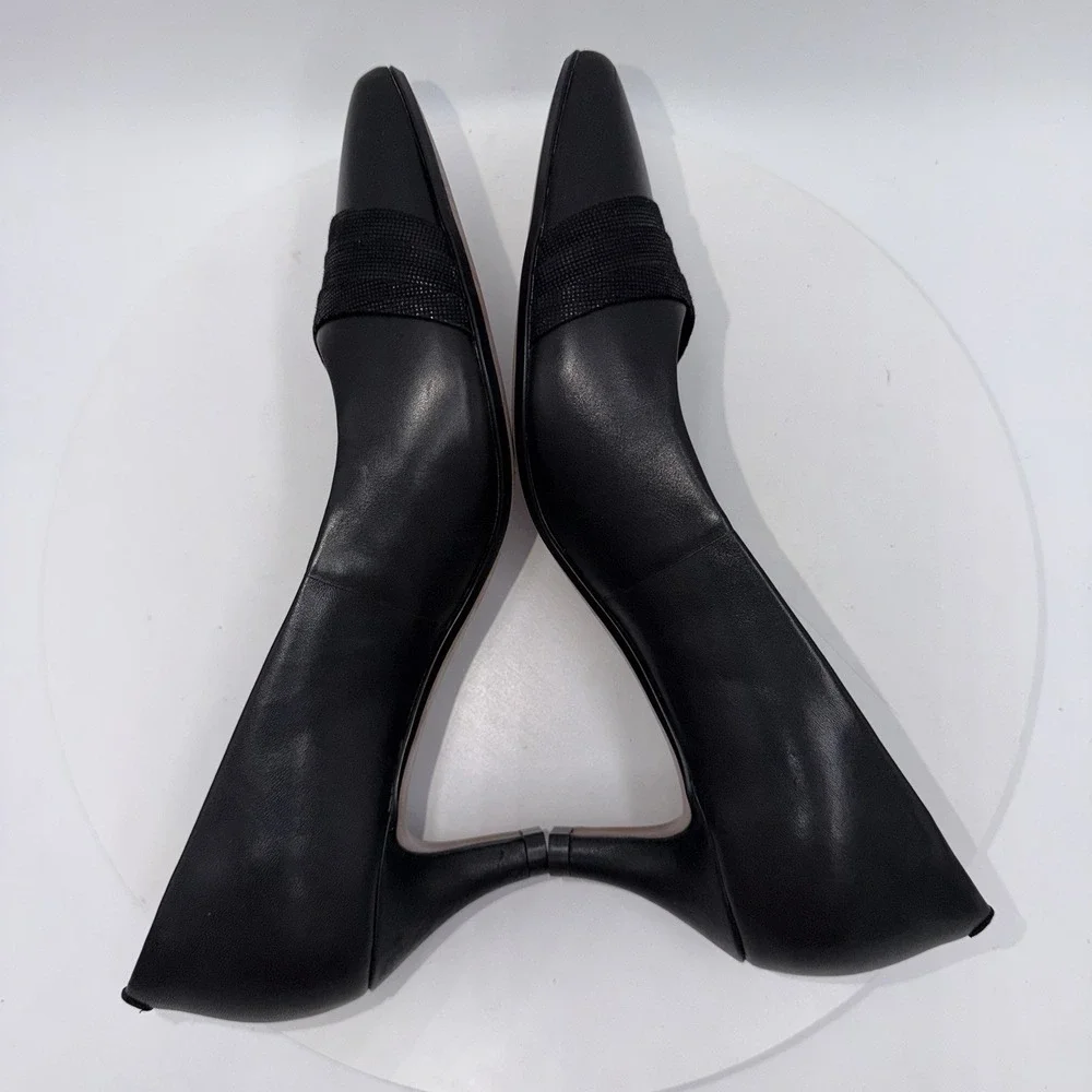 Clarks Linvale Madie Classic Pumps Black Leather Heels‎ Women's 8.5